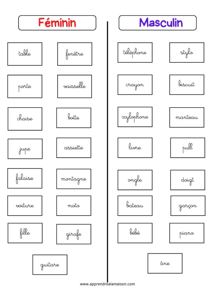 Classification Des Noms Le Genre F minin Masculin Apprendre La Classification Des Noms Le Genre F minin Masculin Apprendre La